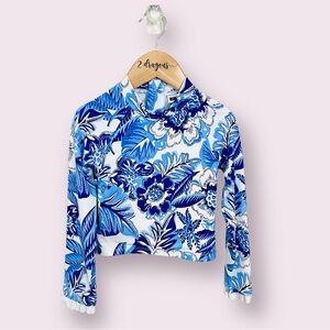 Janie and Jack: Royal blue, and white, long sleeve rash guard, with ruffles.